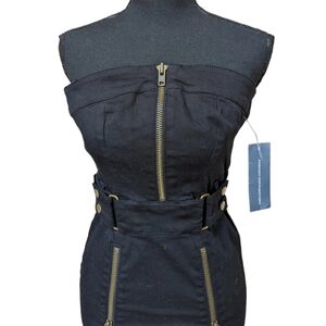 French‎ Connection Corset Strapless Black denim Dress Sz  4